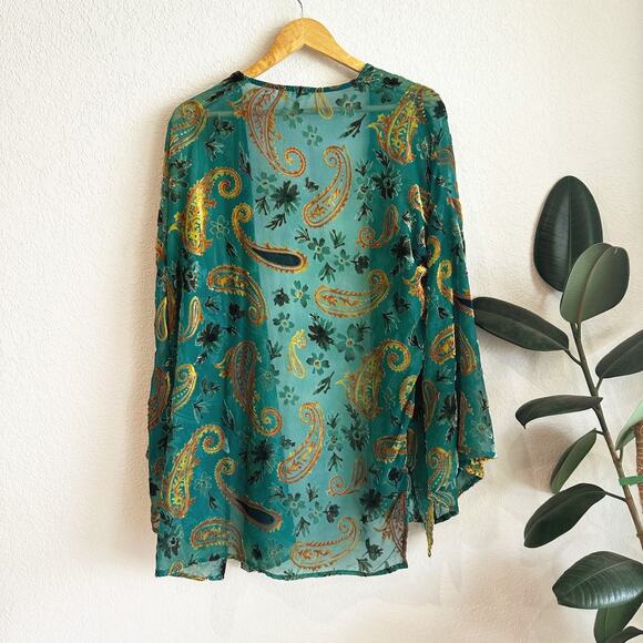 Velvet Burnout Kimono Small Hippie Bohemian Whimsygoth Fairgrunge Ethereal Sheer - Picture 3 of 6